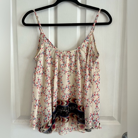 Express Light Bohemian Cream & Floral Print Tank Top sheer overlay small EUC - Picture 8 of 13